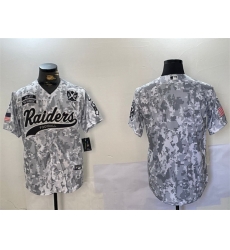 Men Las Vegas Raiders Blank 2024 Arctic Camo Salute To Service With 65th Anniversary Patch Stitched Baseball Jersey