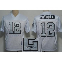 Oakland Raiders 12 Ken Stabler White Silver Number Throwback M&N Signed NFL Jerseys