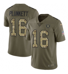 Youth Nike Raiders #16 Jim Plunkett Olive Camo Stitched NFL Limited 2017 Salute to Service Jersey