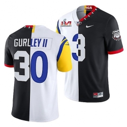 Men Los Angeles Rams X Georgia Bulldogs 30 Todd Gurley II Black White Split Super Bowl LVI Stitched Jerse