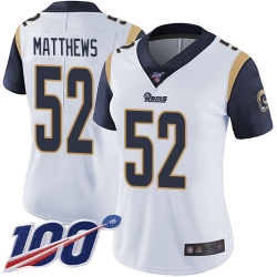 Women Rams 52 Clay Matthews White Stitched Football 100th Season Vapor Limited Jersey