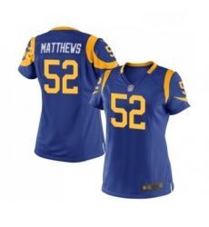 Womens Los Angeles Rams 52 Clay Matthews Game Royal Blue Alternate Football Jersey