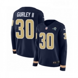 Womens Nike Los Angeles Rams 30 Todd Gurley Limited Navy Blue Therma Long Sleeve NFL Jersey