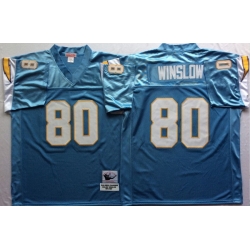 Men Los Angeles Chargers 80 Kellen Winslow Light Blue M&N Throwback Jersey