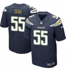 Men Nike Los Angeles Chargers 55 Junior Seau Elite Navy Blue Team Color NFL Jersey