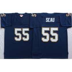 Men Nike Los Angeles Chargers 55 Junior Seau Navy M&N Throwback Jersey