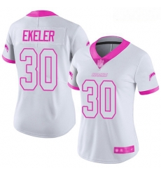 Chargers #30 Austin Ekeler White Pink Women Stitched Football Limited Rush Fashion Jersey