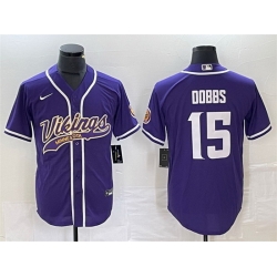 Men Minnesota Vikings 15 Josh Dobbs Purple Cool Base Stitched Baseball Jersey