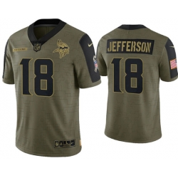 Men Minnesota Vikings 18 Justin Jefferson 2021 Olive Salute To Service Limited Stitched Jersey