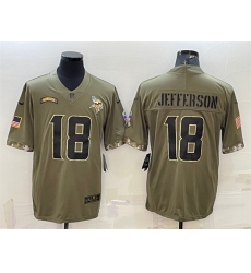 Men Minnesota Vikings 18 Justin Jefferson Olive 2022 Salute To Service Limited Stitched Jersey