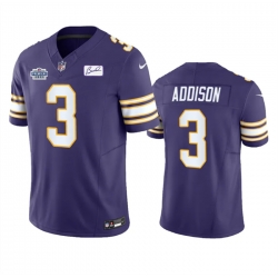 Men Minnesota Vikings 3 Jordan Addison Purple 2023 F U S E  With Prem1ere Patch And Bud Grant Patch Vapor Untouchable Limited Stitched Football Jersey