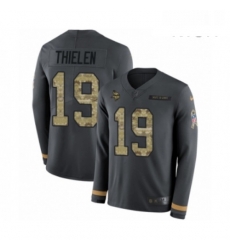 Mens Nike Minnesota Vikings 19 Adam Thielen Limited Black Salute to Service Therma Long Sleeve NFL Jersey