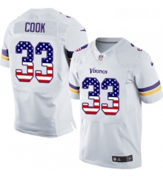 Mens Nike Minnesota Vikings 33 Dalvin Cook Elite White Road USA Flag Fashion NFL Jersey