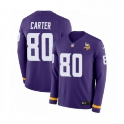 Mens Nike Minnesota Vikings 80 Cris Carter Limited Purple Therma Long Sleeve NFL Jersey