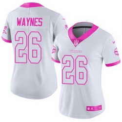 Nike Vikings #26 Trae Waynes White Pink Womens Stitched NFL Limited Rush Fashion Jersey