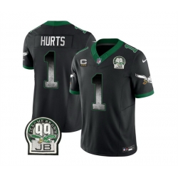 Men Philadelphia Eagles 1 Jalen Hurts Black 2023 F U S E  With 3 Star C Patch Throwback Vapor Untouchable Limited Stitched Football Jersey