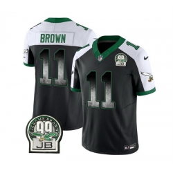 Men Philadelphia Eagles 11 A  J  Brown Black White 2023 F U S E  Throwback Vapor Untouchable Limited Stitched Football Jersey