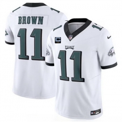 Men Philadelphia Eagles 11 A  J  Brown White F U S E With 2 Star C Patch Vapor Untouchable Limited Stitched Football Jersey