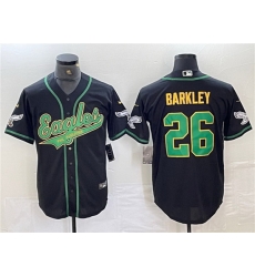 Men Philadelphia Eagles 26 Saquon Barkley Black Gold Cool Base Baseball Stitched Jersey