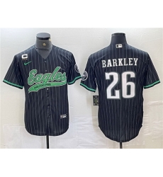 Men Philadelphia Eagles 26 Saquon Barkley Black With 3 star C Patch Cool Base Baseball Stitched Jerseys