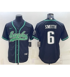 Men Philadelphia Eagles 6 DeVonta Smith Black With Patch Cool Base Stitched Baseball Jersey