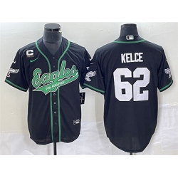 Men Philadelphia Eagles 62 Jason Kelce Black With C Patch Cool Base Stitched Baseball Jersey