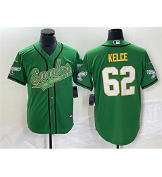 Men Philadelphia Eagles 62 Jason Kelce Green Gold Cool Base Stitched Baseball Jersey