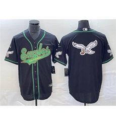 Men Philadelphia Eagles Black Team Big Logo Cool Base Stitched Baseball Jersey