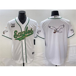 Men Philadelphia Eagles White Gold Team Big Logo With C Patch Cool Base Stitched Baseball Jersey