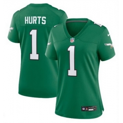 Women Philadelphia Eagles 1 Jalen Hurts Kelly Green Stitched Football Jersey  Run Small