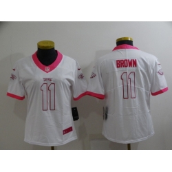 Women Philadelphia Eagles 11 A  J  Brown Pink White Stitched Football Jersey