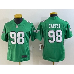 Women Philadelphia Eagles 98 Jalen Carter Green 2023 F U S E  Stitched Football Jersey  Run Small