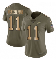 Womens Nike Philadelphia Eagles 11 Carson Wentz Limited OliveGold 2017 Salute to Service Wentzylvania NFL Jersey