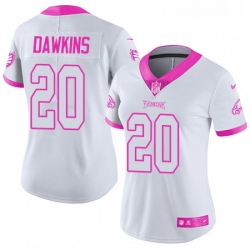 Womens Nike Philadelphia Eagles 20 Brian Dawkins Limited WhitePink Rush Fashion NFL Jersey