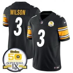 Men Pittsburgh Steelers 3 Russell Wilson Black 2024 F U S E 50th Anniversary Of Super Bowl IX Alternate Vapor Untouchable Limited Stitched Jersey