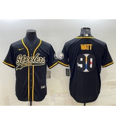 Men Pittsburgh Steelers 90 T J Watt Black Team Big Logo With Patch Cool Base Stitched Baseball Jersey