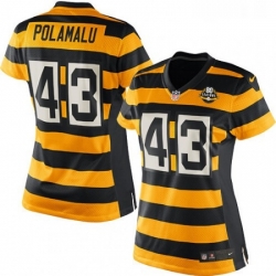 Womens Nike Pittsburgh Steelers 43 Troy Polamalu Limited YellowBlack Alternate 80TH Anniversary Throwback NFL Jersey