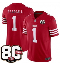 Men San Francisco 49ers  1 Ricky Pearsall Red 80th Anniversary Patch 2026 F U S E  Vapor Untouchabl2026 F U S E  Vapor Untouchable Limited Stitched Footbal
