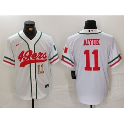 Men San Francisco 49ers 11 Brandon Aiyuk White With Patch Cool Base Stitched Baseball Jersey 2