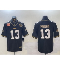 Men San Francisco 49ers 13 Brock Purdy Black Patch Vapor Limited Stitched Football Jersey 5