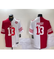 Men San Francisco 49ers 13 Brock Purdy Red  26 White Split Limited Stitched Jersey 1