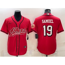 Men San Francisco 49ers 19 Deebo Samuel New Red With Patch Cool Base Stitched Baseball Jersey