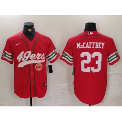 Men San Francisco 49ers 23 Christian McCaffrey Red With Patch Cool Base Stitched Baseball Jersey 1