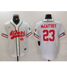 Men San Francisco 49ers 23 Christian McCaffrey White With Patch Cool Base Stitched Baseball Jersey 1