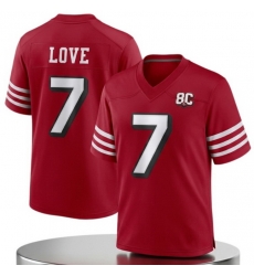 Men San Francisco 49ers 7 Daejon Love Red 80th Anniversary Patch 2026 Stitched Football Jersey Men San Francisco 49ers 7 Daejon Love Red 80th Anniversary Patch 2026 Stitched Football Jersey