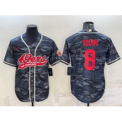 Men San Francisco 49ers 8 Steve Young Grey Red Camo With Patch Cool Base Stitched Baseball Jersey