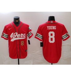 Men San Francisco 49ers 8 Steve Young Red With Patch Cool Base Stitched Baseball Jersey 2