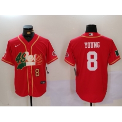 Men San Francisco 49ers  8 Steve Young Red With Patch Cool Base Stitched Baseball Jersey  2