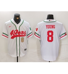 Men San Francisco 49ers 8 Steve Young White With Patch Cool Base Stitched Baseball Jersey 2