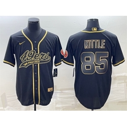 Men San Francisco 49ers 85 George Kittle Black Gold With Patch Cool Base Stitched Baseball Jersey